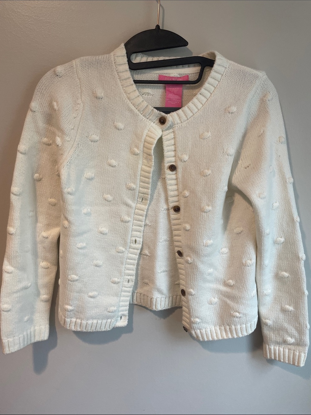 Isaac Mizrahi Cream Pom-Pom Knit Cardigan